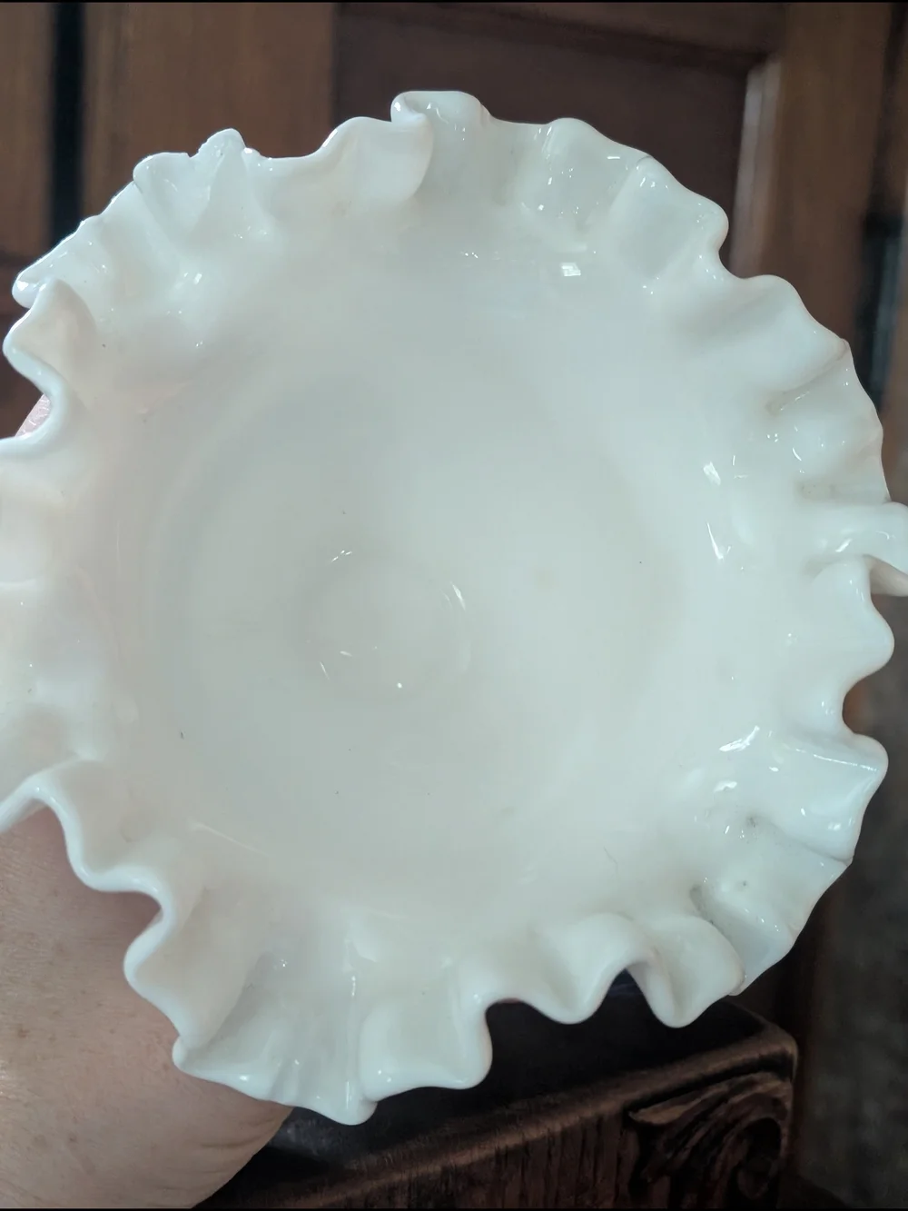 Fenton Milk Glass Hobnail Ruffled Crimped Edge Candy Snack Dish Bowl 6.5